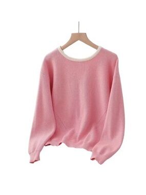 SHEIN Pink Crewneck Sweater with Cream Trim